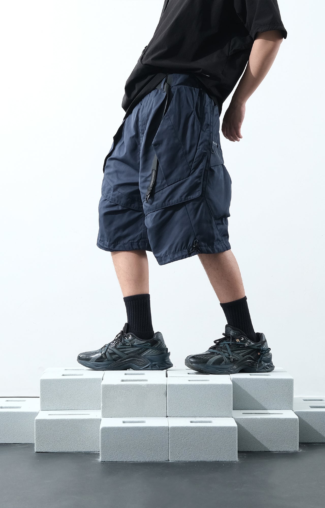 SS22 / 14 S-065 L-shape Layered Shorts (Navy)